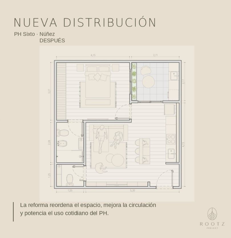 Nueva distribución. La reforma reordena el espacio, mejora la circulación y potencia el uso cotidiano del PH.